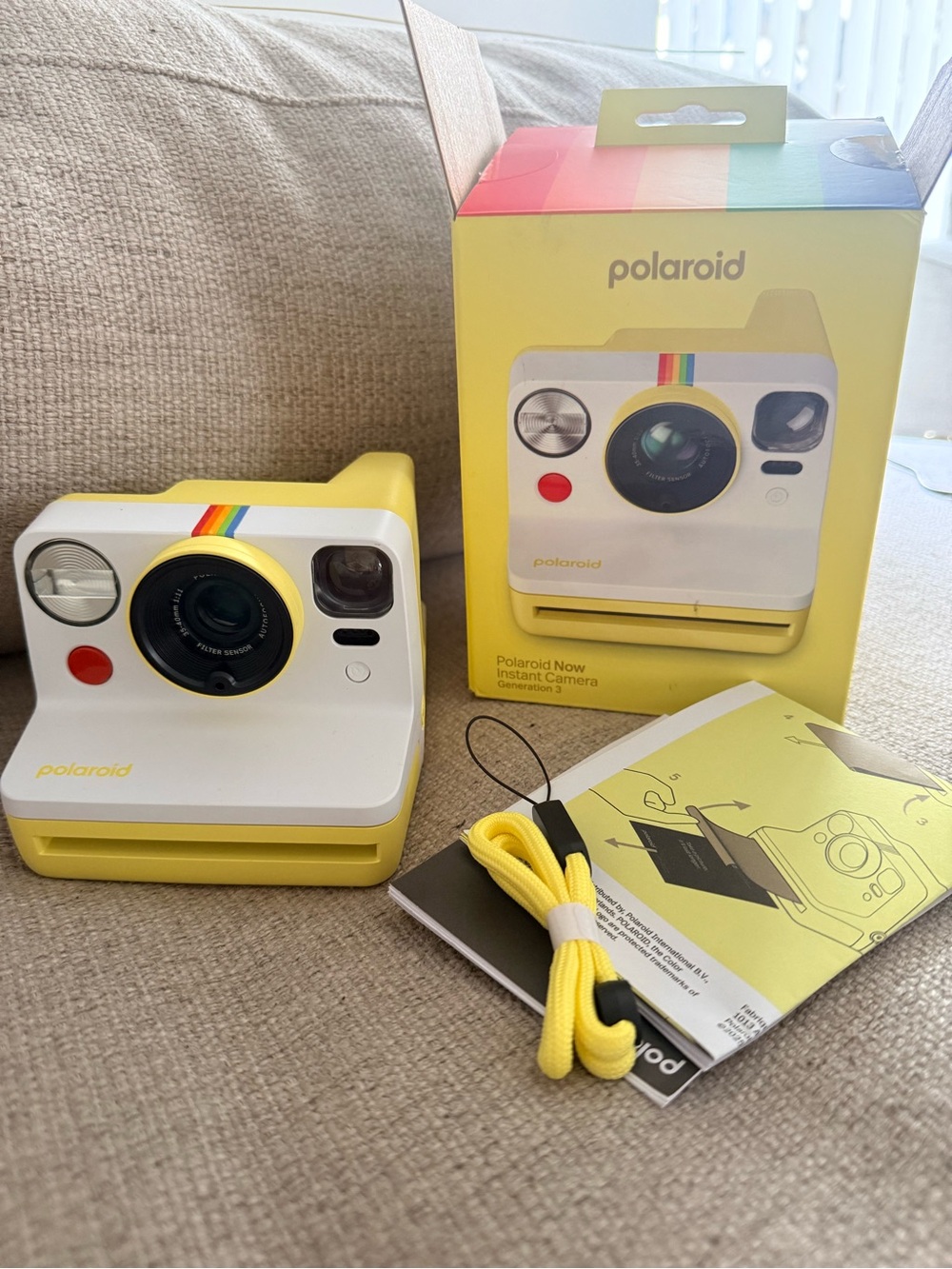 Polaroid Now Instant Camera - Yellow and White with Rainbow Accent